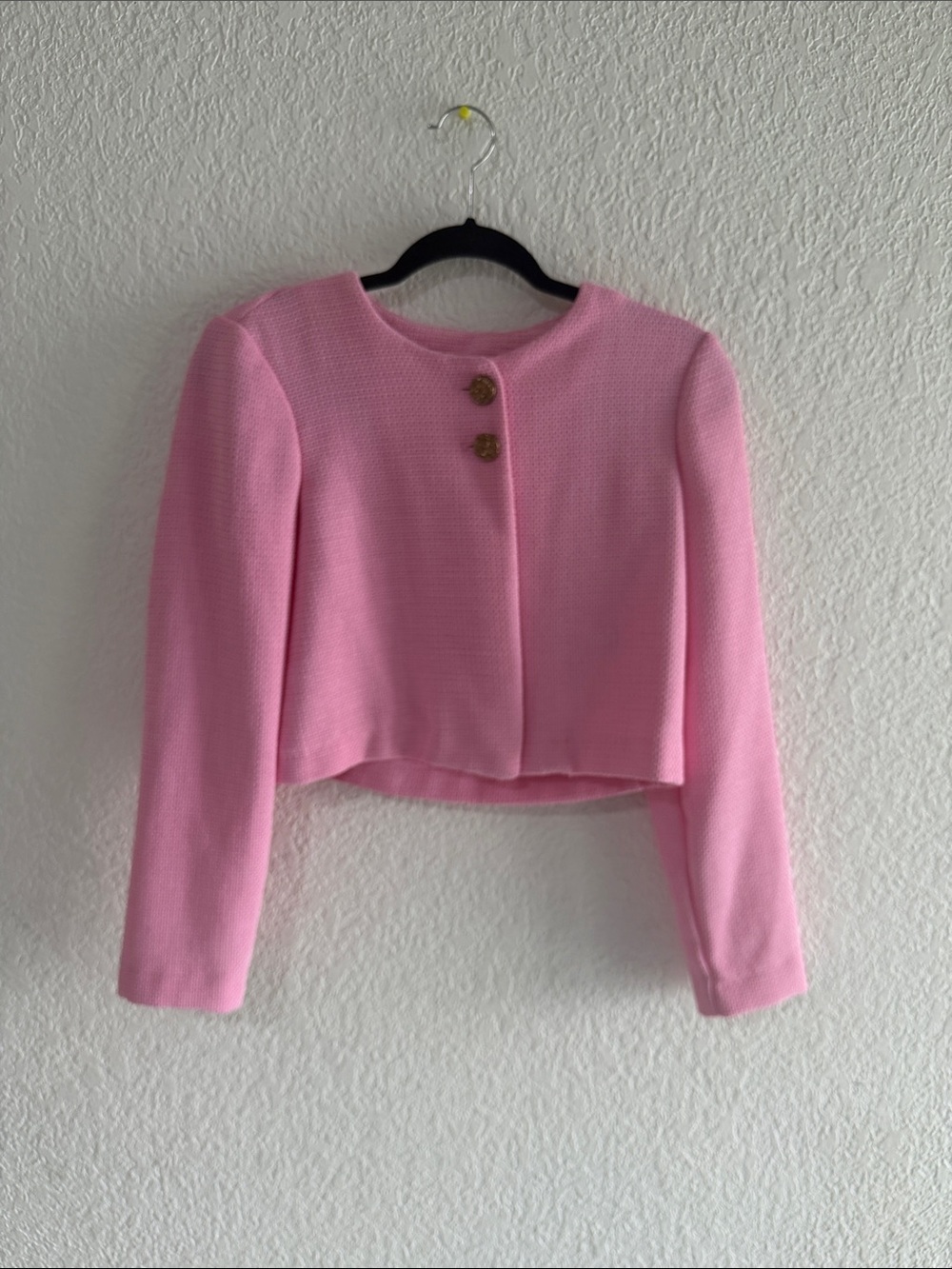 Zara Pink Cropped Textured Blazer with Gold Buttons